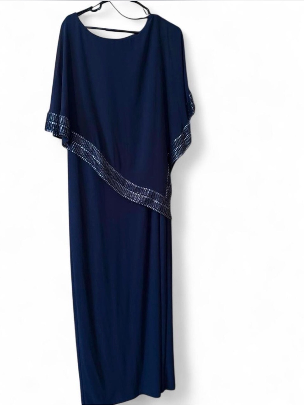 SLNY Deep Navy Beaded Cocktail Dress